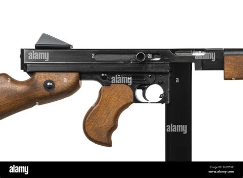 Vintage Submachine Gun Tommy Gun Close Up Of Army And Mafia Weapons