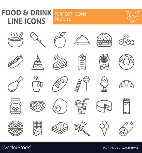 Food and drink line icon set meal symbols Vector Image