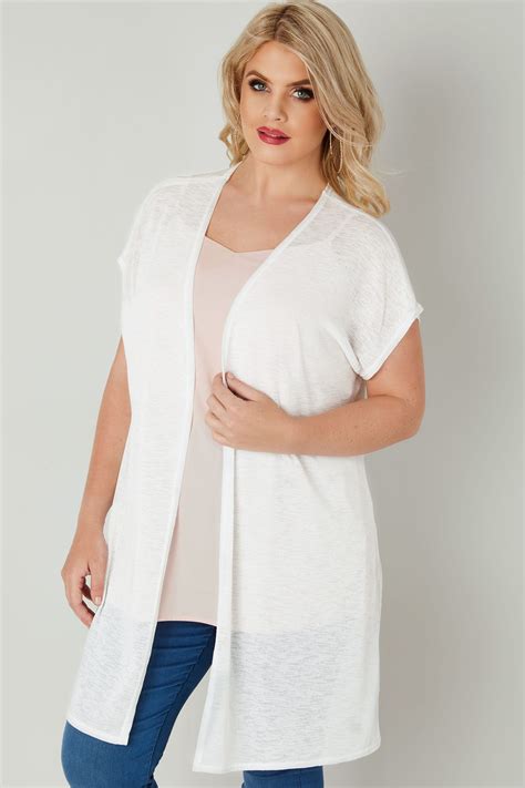 Ivory Textured Cardigan With Grown On Short Sleeves Plus Size 16 To 36 Yours Clothing