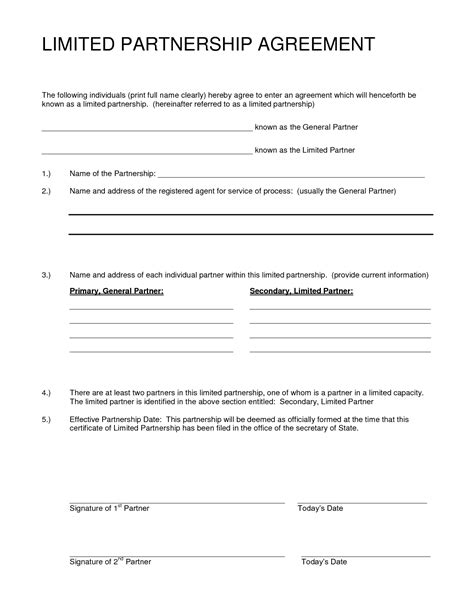 Limited Partnership Agreement Sample Free Printable Documents