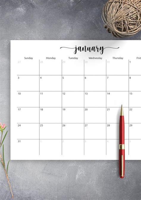 January Calendar Printable Cursive Templates Brooke Kirsti