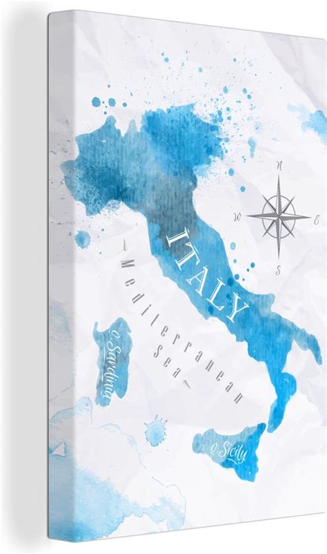 Canvas Wereldkaart X Wanddecoratie Wereldkaart Blauw Itali