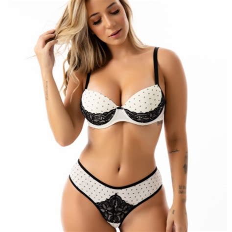 Conjunto Lingerie Feminino Sutiã Bojo Tule e Calcinha Biquini Conforto Elegante Moda Intima