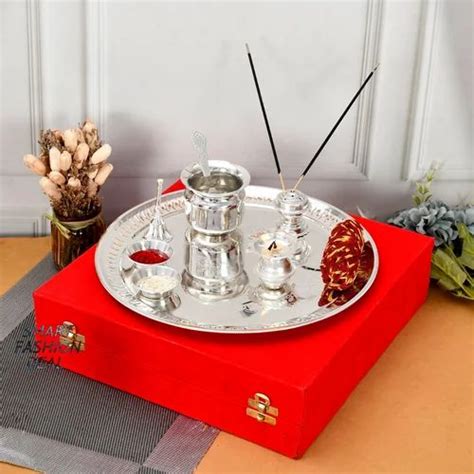 Traditional Silver Plated Pooja Thali Set Inch For Puja At Rs