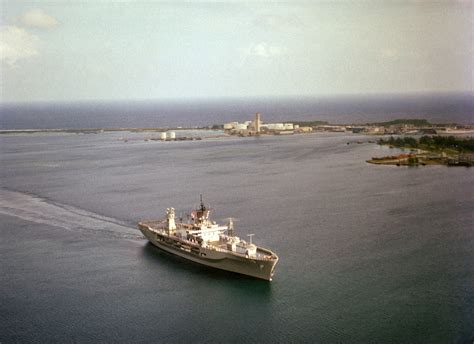 An Elevated Starboard Bow View Of The Amphibious Command Ship Uss Blue