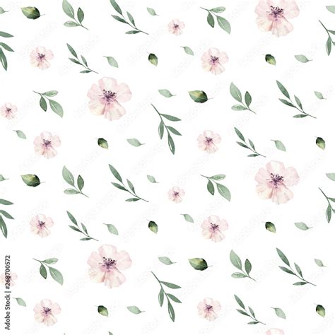 Watercolor Seamless Hand Illustrated Floral Pattern With Floral Leaf