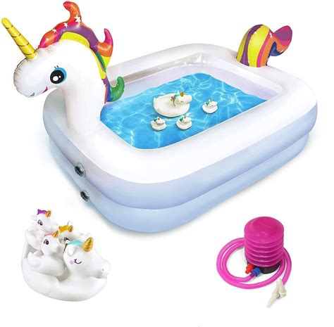 Kidzlane Kids Fun Play Inflatable Unicorn Pool with Toys, Summer Outdoor Backyard, 43” x 32” x ...