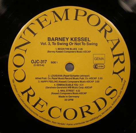 Barney Kessel Vol To Swing Or Not To Swing Vinyl Pussycat Records