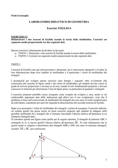 LABORATORIO DIDATTICO DI GEOMETRIA Esercizi FOGLIO 6