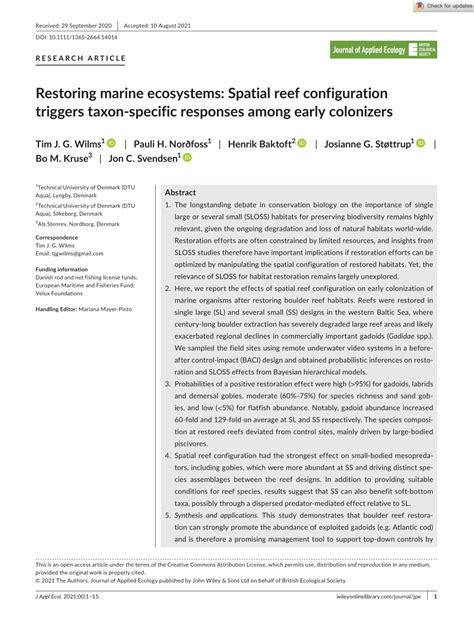 Pdf Restoring Marine Ecosystems Spatial Reef Configuration Triggers