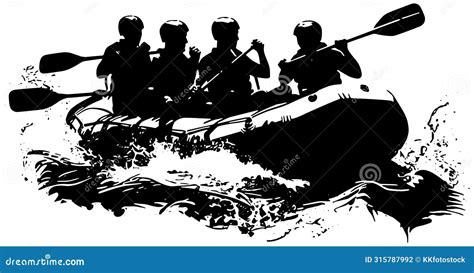 Silhouette Of People White Water Rafting Stock Vector Illustration Of