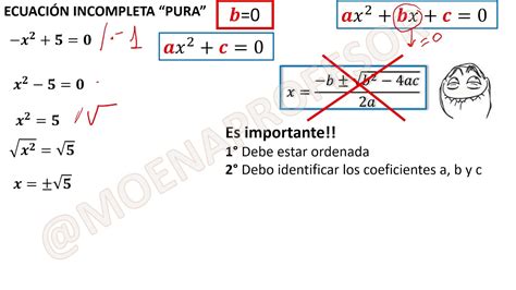 ECUACIÓN CUADRÁTICA SOLUCIÓN DE UNA ECUACIÓN PURA YouTube