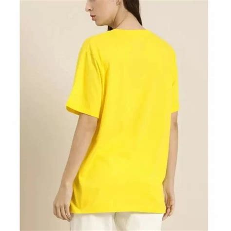 Half Sleeve Women Round Neck Yellow Plain T Shirt Casual Wear Size