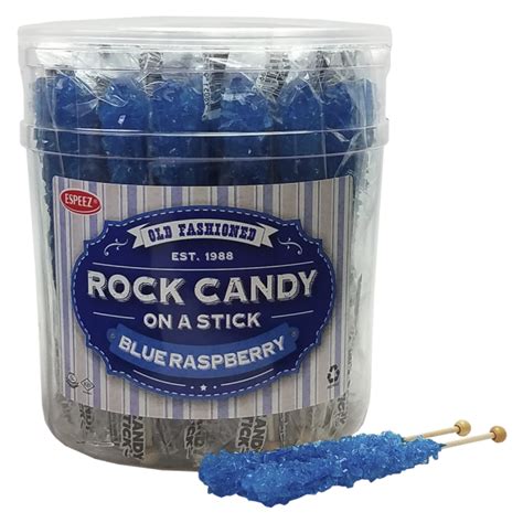 Blue Raspberry Flavored Rock Candy Crystal Sticks Tub Of 36