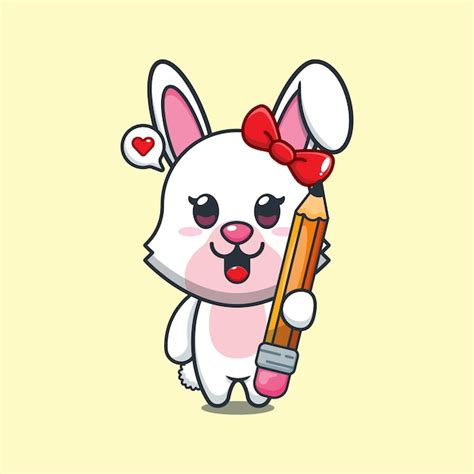 Hase hält bleistift cartoon vektor illustration Premium Vektor