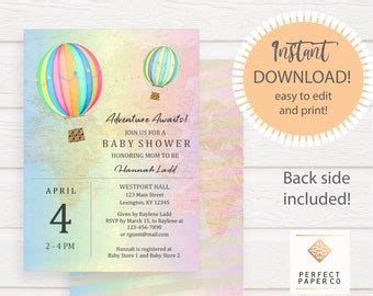 Adventure Baby Shower Invitation Hot Air Balloon Baby Shower Invite Travel Vintage Map