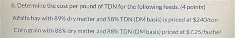 Solved 6 Determine The Cost Per Pound Of TDN For The Chegg