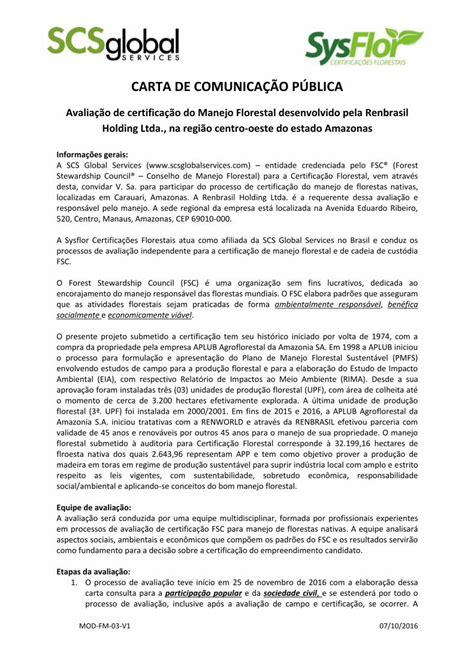 PDF CARTA DE COMUNICAÇÃO PÚBLICA br fsc org CARTA DE COMUNICAÇÃO