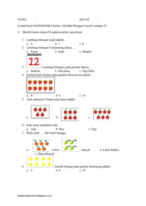 Latihan Soal Kelas 1 Sd Berupa Soal Matematika Sd Nama Kelas Contoh Soal Matematika