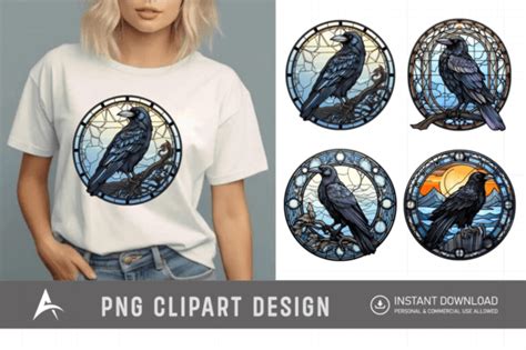 Raven Stained Glass Clipart Design Graphic By AllisonSuns Creative