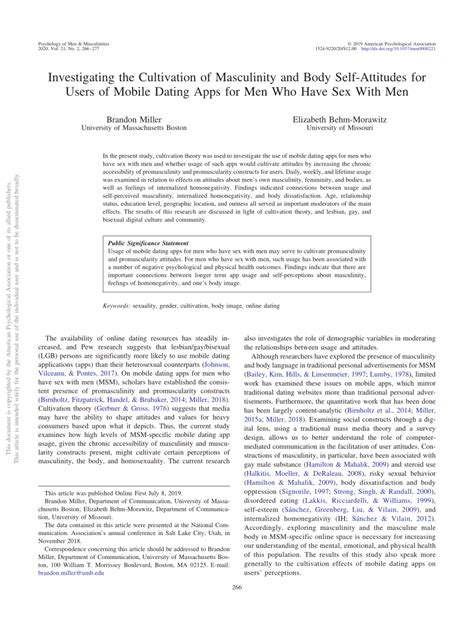 Investigating The Cultivation Of Masculinity And Body Self Attitudes For Users Of Mobile Dating