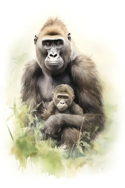 Premium Photo | A drawing of a gorilla and a baby