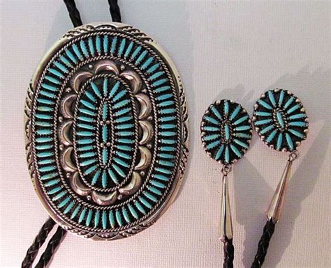 Zuni Needlepoint Bolo Tie Large Turquoise Etsy Mali Garnet Bolo