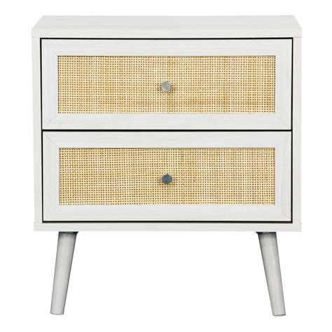 Kubu Rattan 2 Drawer Bedside Table Whitewash Homebase