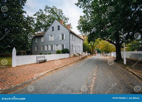 Main Street And Old Houses In The Old Salem Historic District I Stock