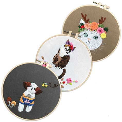 Cat Embroidery Kits for Beginners,3pcs Include Embroidery Clothes with ...