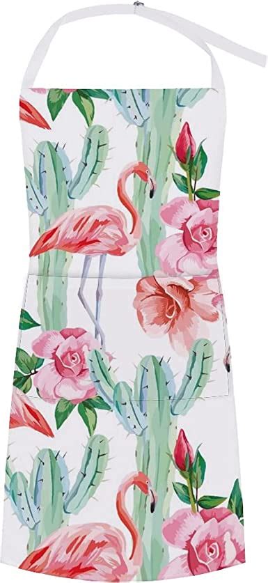 Yefeyda Pink Flamingo Cactus Roses Apron For Women With Pocketswater