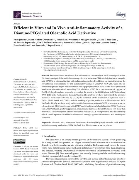 Pdf Efficient In Vitro And In Vivo Anti Inflammatory Activity Of A