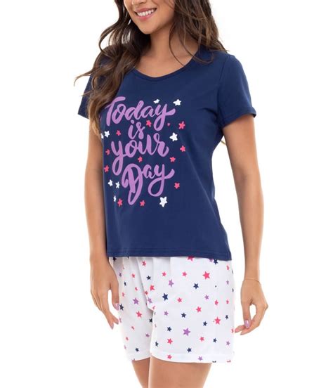 Pijama Feminino Curto Estrela Doce Luar Algodão lingerie