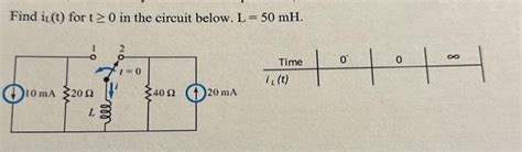 Solved Find IL T For T0 In The Circuit Below L 50mH Chegg