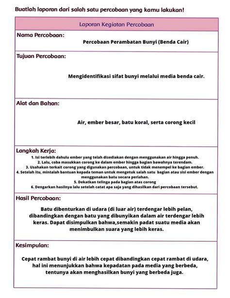 Contoh Laporan Kegiatan Percobaan Media Atau Perantara Perambatan Bunyi