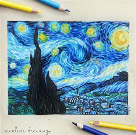 Colored Pencil Starry Night Van Gogh Starry Night Van Gogh Prismacolor Drawing Realistic