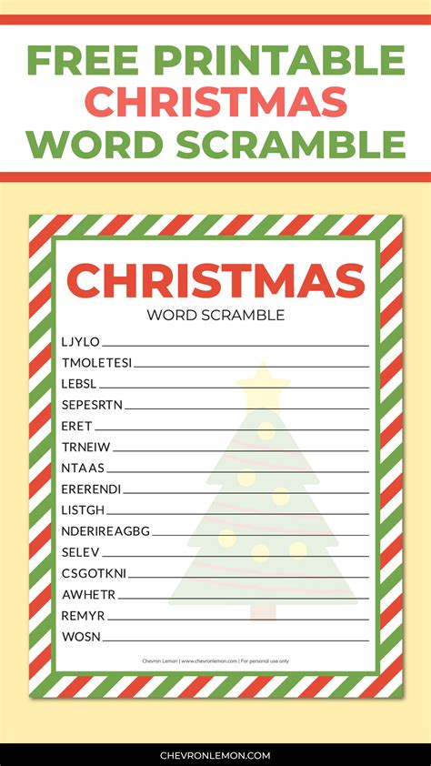 Printable Christmas Word Scramble Chevron Lemon