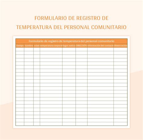 Plantilla De Excel Formulario De Registro De Temperatura Del Personal