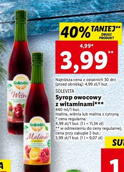 Promocja Syrop malina z cytryną solevita w Lidl