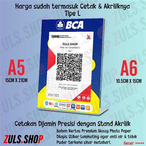 Jual Cetak QRIS Beserta Stand Akrilik A5 A6 Print QRIS Ukuran A5 A6