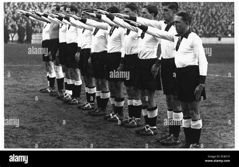 1936, Germany Versus England. German team give the Nazi salute at the ...