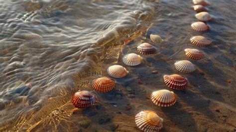 Premium Photo | Seashells arranged in a line along the water39s edge ...