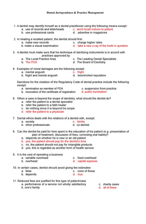 Exam 2018 Questions And Answers Dental Jurisprudence And Practice