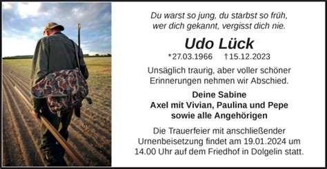 Traueranzeigen von Udo Lück Märkische Onlinezeitung Trauerportal