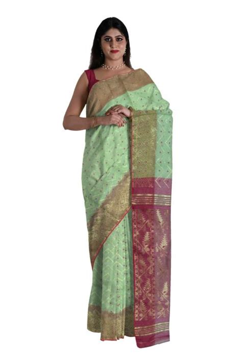 Buy Shrimati Boutique Pista Green Resham Dhakai Soft Jamdani Saree