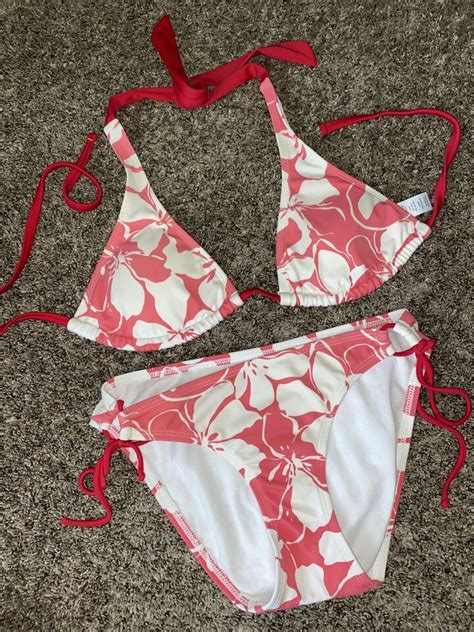 Athleta Women Piece String Bikini Bathing Suit S Small Pink White