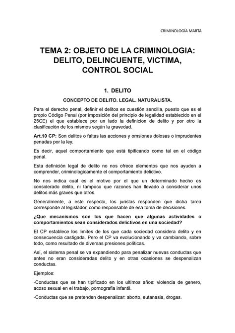 Tema2 tema dos de criminologia CRIMINOLOGÍA MARTA TEMA 2 OBJETO DE