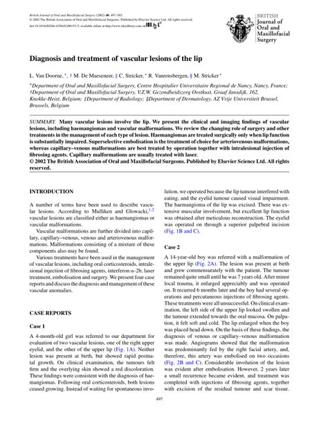 Pdf Diagnosis And Treatment Of Vascular Lesion Of The Lip