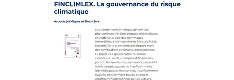 Publication Du Rapport Finclimlex La Gouvernance Du Risque Climatique