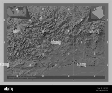 Tissemsilt Province Of Algeria Grayscale Elevation Map With Lakes And